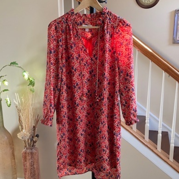 See U Soon Midi Floral Long Sleeve Dress Ruffle Collar Sleeves Size M - Picture 1 of 14